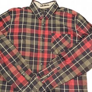 21men Red and Olive Plaid Button-Down Shirt